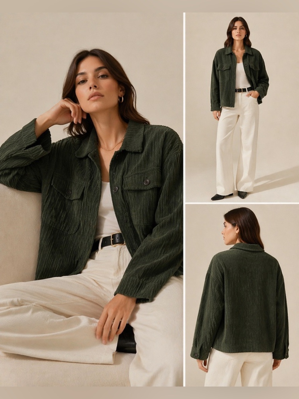 ANINE BING Corduroy Jacket Oversized Utility Shirt Coat Green L